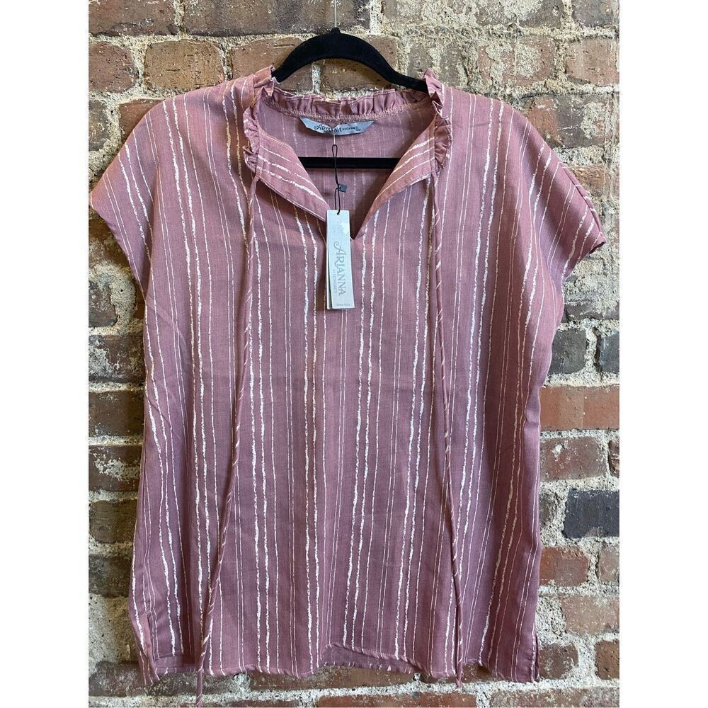 Arianna by Howard’s NWT Pink Mauve White Lines Drop Shoulder Blouse Top Women’s